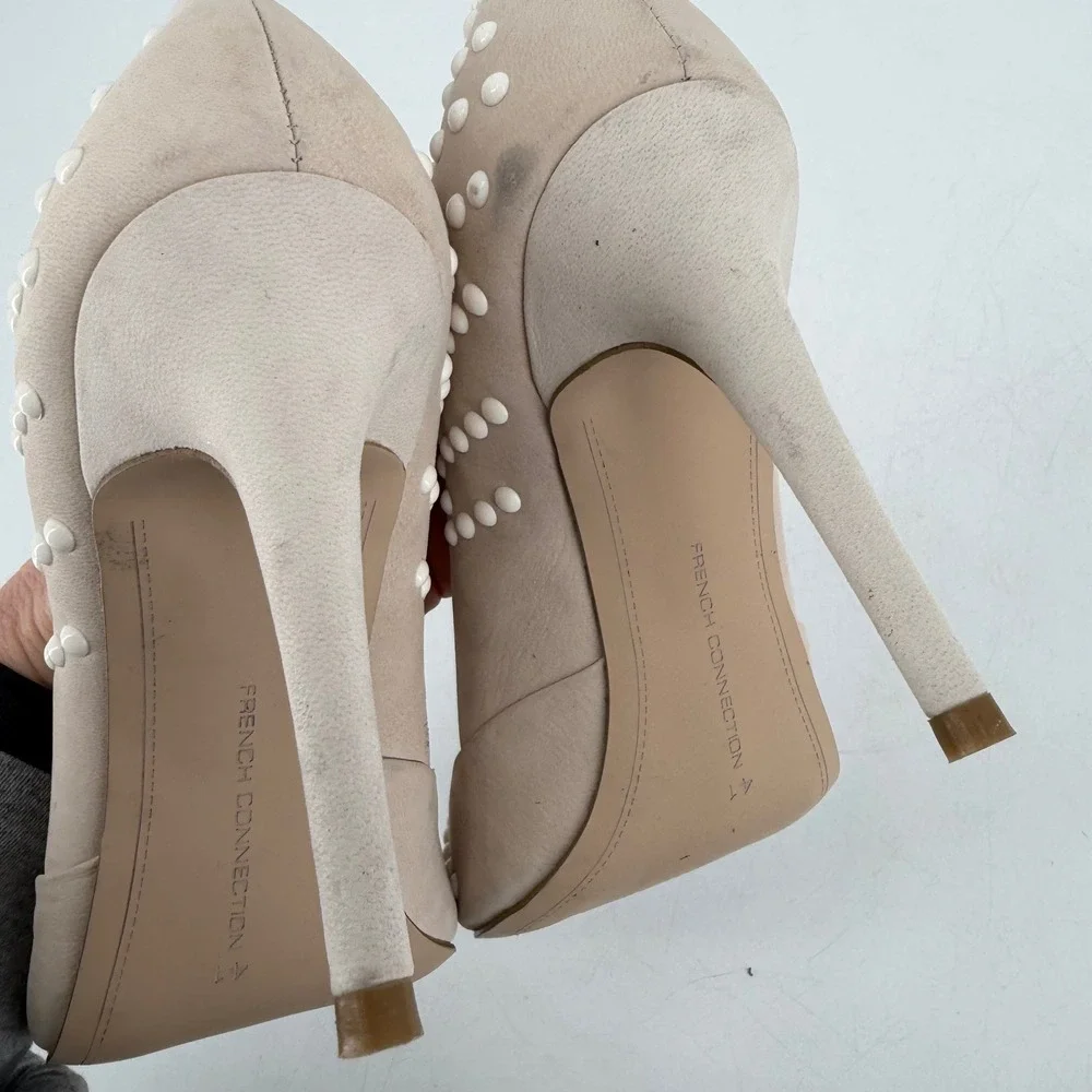 French Connection‎ Pump Women Size 41 10.5 Beige Studded Pointed Toe Stiletto